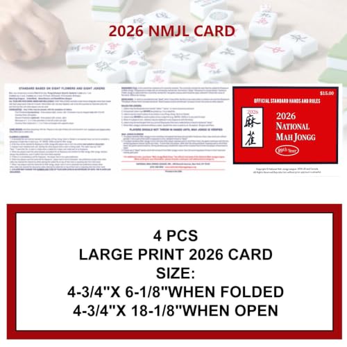 2026 NMJL Mah Jong Card Official Revision - Large Size - 4 Pcs | 2026 Edition, Hands and Rules