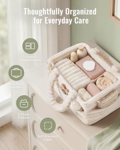 Blissful Diary Flannel Diaper Caddy Organizer & Gift Packaging, Cream Beige