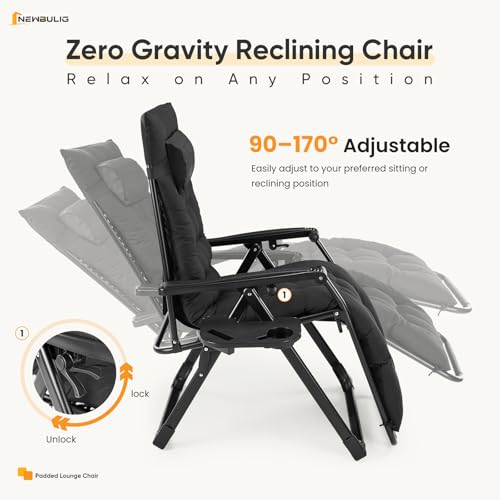 NEWBULIG Zero Gravity Chair, Folding Patio Recliner with Cup Holder Trays