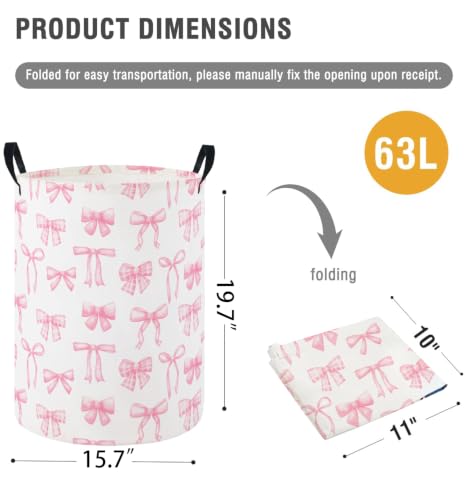 Girls Laundry Hamper Basket, Pink Bowknots