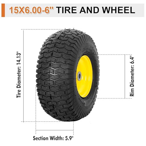 2 Pack 15x6.00-6 Lawn Mower Front Tire and Wheel Assembly, Fits John Deere