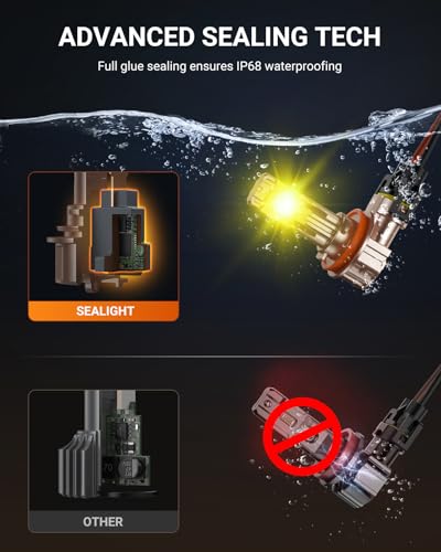 SEALIGHT H11/H16/H8 Yellow LED Fog Light Bulb, 18000LM Ultra Bright Yellow Fog Lights, IP68 Waterproof Injection Sealed,Long Lifespan 80000 Hours, 1:1 Mini Size Easy Install, Pack of 2