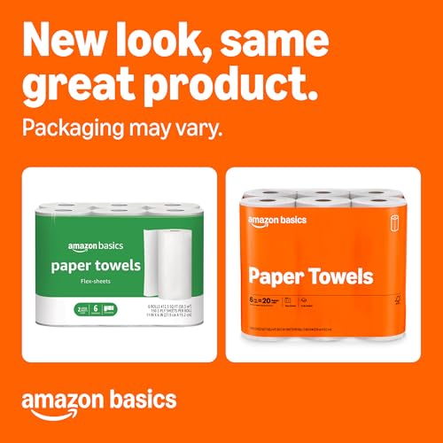 Amazon Basics 2-Ply Flex-Sheets Paper Towels, 12 Basics Rolls = 40 Regular