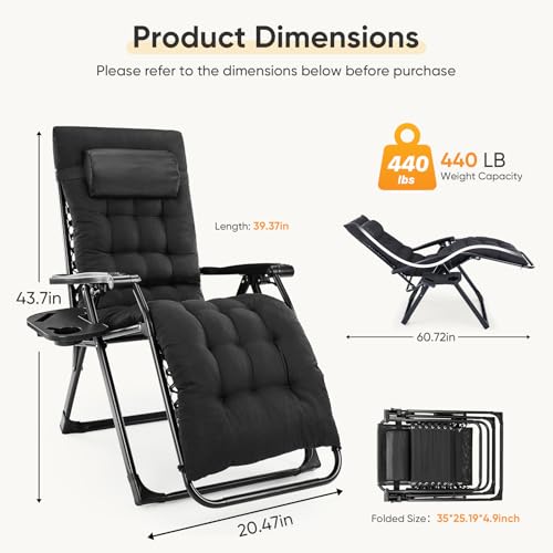 NEWBULIG Zero Gravity Chair, Folding Patio Recliner with Cup Holder Trays