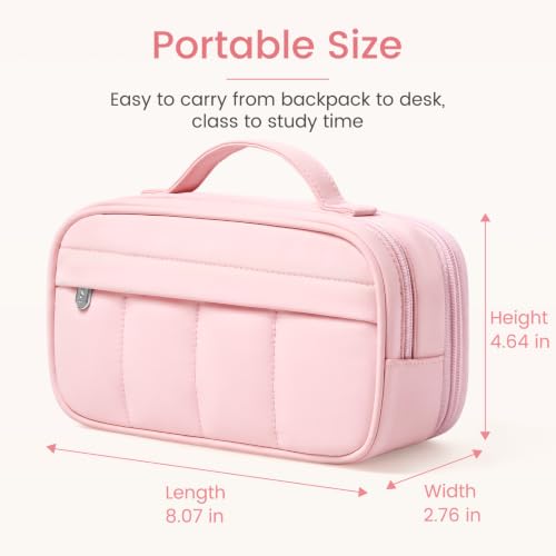 Sooez Pencil Case for Girls, Cute Large Capacity Pencil Pouch Pen Bag, Pink