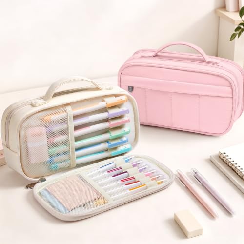 Sooez Pencil Case for Girls, Cute Large Capacity Pencil Pouch Pen Bag, Pink