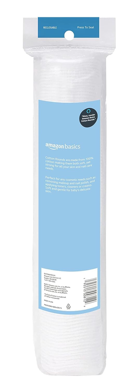Amazon Basics Hypoallergenic Cotton Rounds for Makeup Removal and Skincare