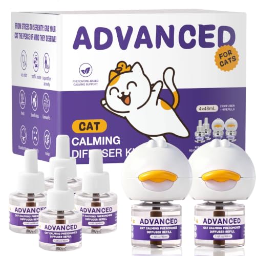 Cat Calming Diffuser Kit with 2 Diffusers & 4 Refills (48mL Each), Cat