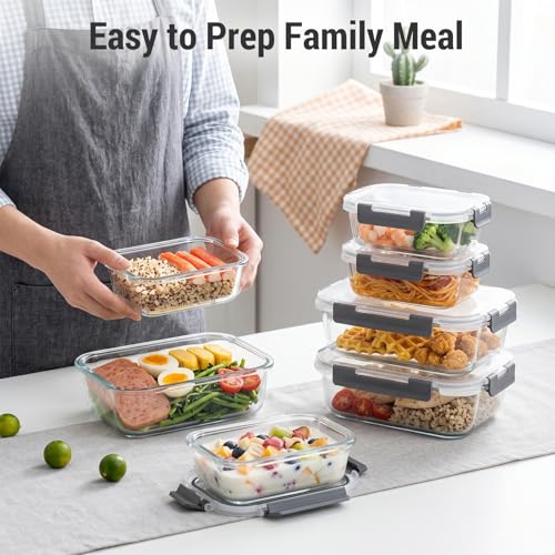 Dealusy 10 Sets 36 oz & 12 oz Glass Food Storage Containers with lids, Gray