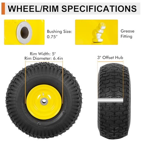 2 Pack 15x6.00-6 Lawn Mower Front Tire and Wheel Assembly, Fits John Deere