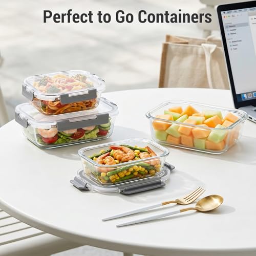 Dealusy 10 Sets 36 oz & 12 oz Glass Food Storage Containers with lids, Gray