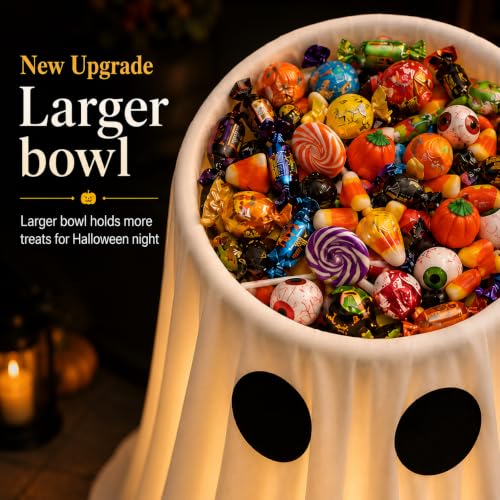 30 in Large-Capacity Lighted Halloween Ghost Candy Bowl with Timer Remote