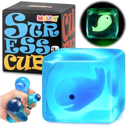Squishy Fidget Toys Stress Cube - Squeeze Toys Stress Balls for Adults Slow Rising Squishies Glow in The Dark Sugar Sensory Toys for Kids with Autism Stress Relief Fidgets for Classroom Prize Toys