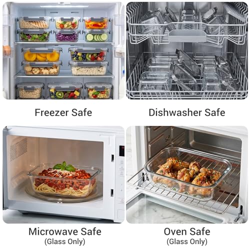 Dealusy 10 Sets 36 oz & 12 oz Glass Food Storage Containers with lids, Gray