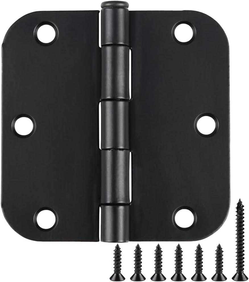 30 Pack Rounded Matte Black Door Hinges 3.5 Inch 5/8" Radius Interior 3 1/2" Flat Iron Bifold Residential Standard Bedroom Indoor for Doors 3 å?"Hardware Control H
