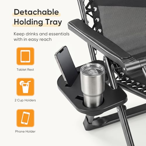 NEWBULIG Zero Gravity Chair, Folding Patio Recliner with Cup Holder Trays