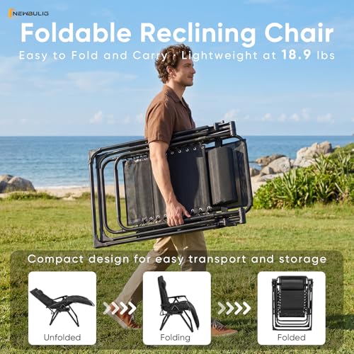 NEWBULIG Zero Gravity Chair, Folding Patio Recliner with Cup Holder Trays