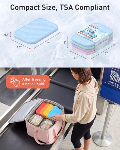 TOURIT 4 Pack Reusable Slim Ice Packs for Lunch Boxes and Coolers