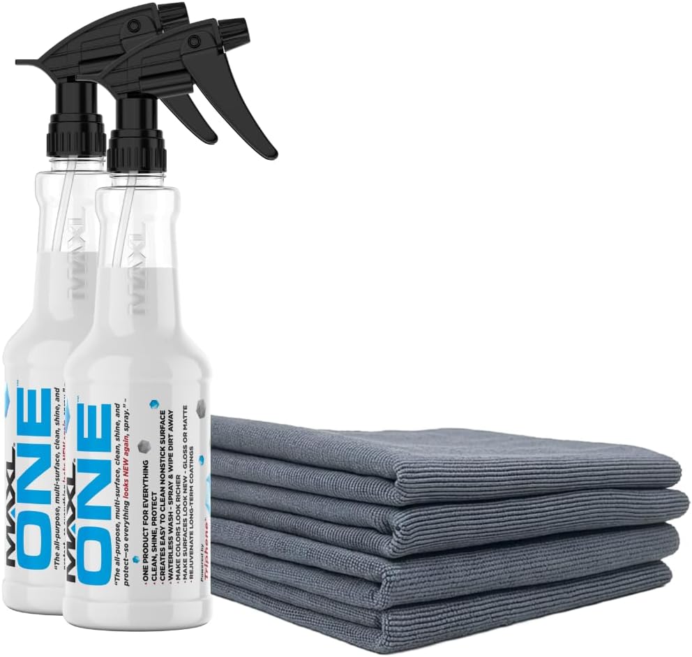 MAXLONE ‰ã¢ Car Spray with Tripheneå¨ Technology, Quick Spray & Wipe All Purpose Waterless Detailer - Clean, Shine, Protect Paint, Glass, Wheels, Trim Without Pre-Washing (2, 20oz w 4 Micro Fiber Cloth)