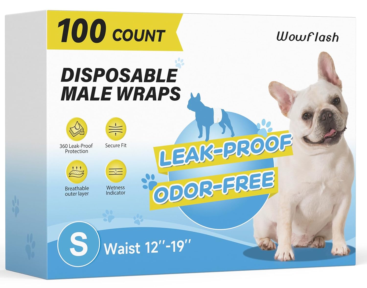 Wowflash 100 Count Dog Belly Bands for Male Dogs, Male Dog Diapers