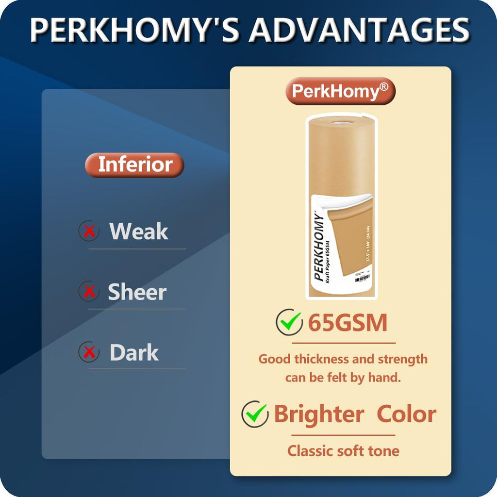 PerkHomy Brown Kraft Paper Roll 17.5" x 1,200" (100') for Gift Wrapping
