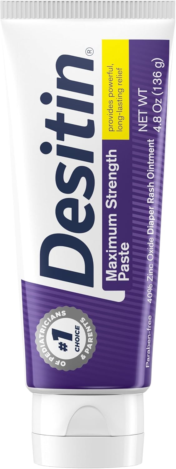 Desitin Maximum Strength Baby Diaper Rash Cream, 40% Zinc Oxide, Hypoallergenic No Added Parabens & Dyes, Protects & Relieves Baby‰۪s Skin for Up to 12 Hours, Prevents Diaper Rash, 4.8 oz Tube
