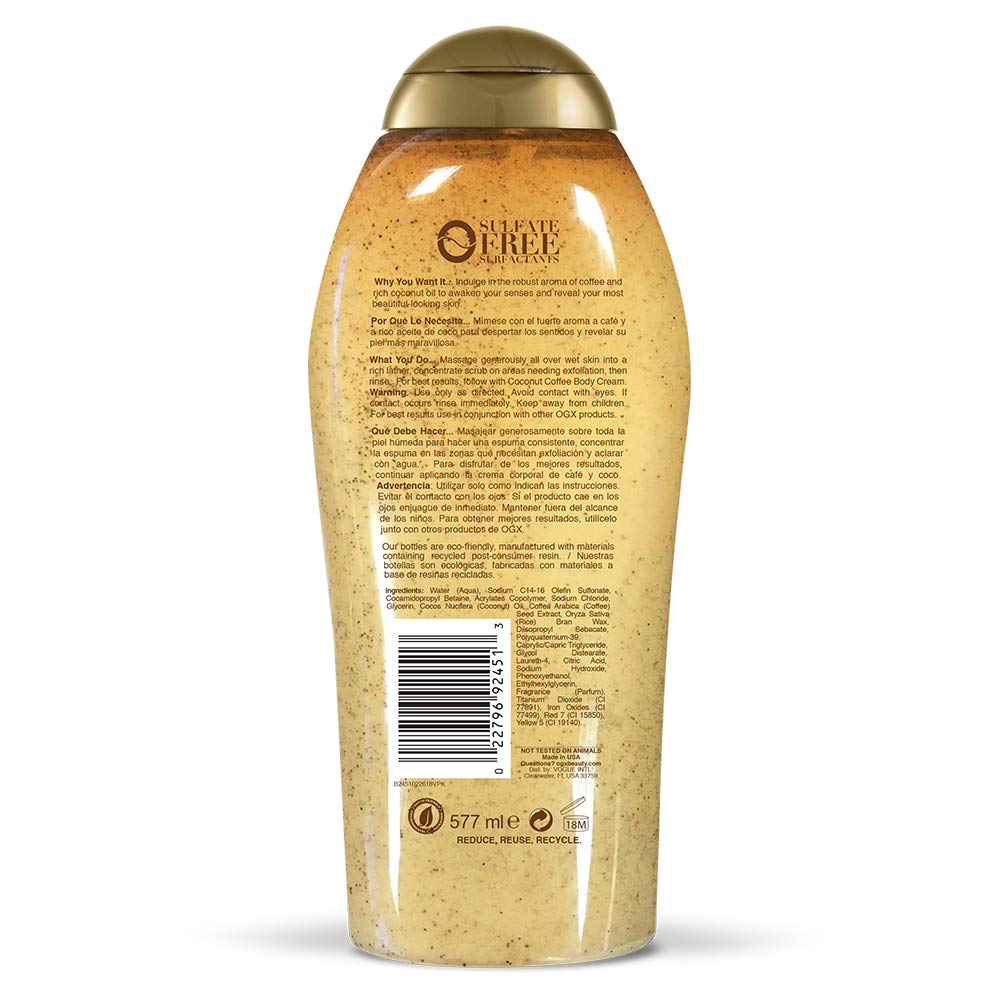 OGX Smoothing + Coconut Coffee Exfoliating Body Scrub with Arabica Coffee &