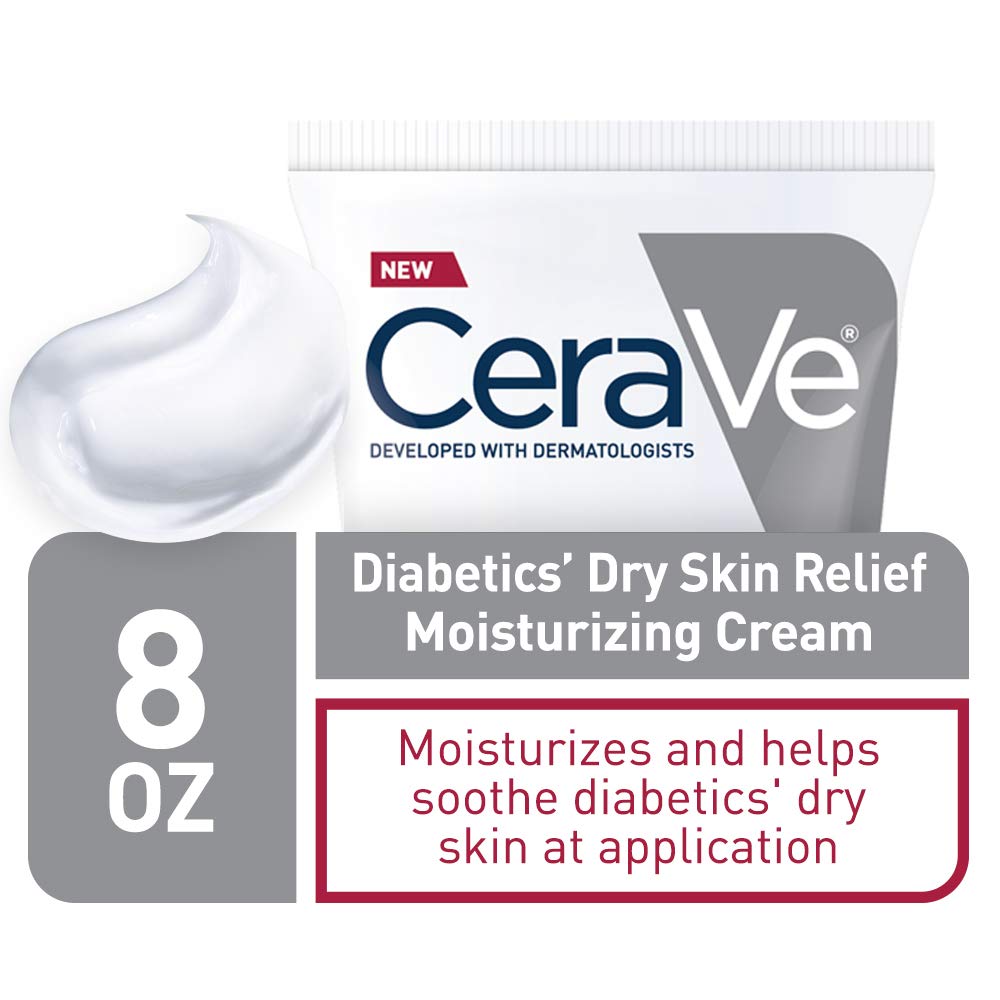 CeraVe Moisturizing Cream for Diabetics‰۪ Dry Skin, Urea Cream with Bilberry for Face and Body, Fragrance Free & Paraben Free, 8 Ounce