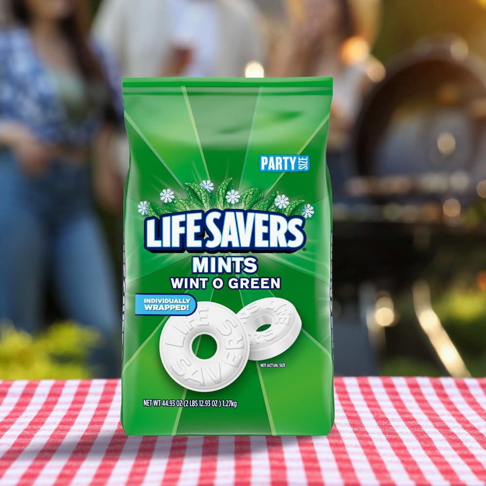 LIFE SAVERS Wint-O-Green Summer Candy Individually Wrapped Hard Mints, Party