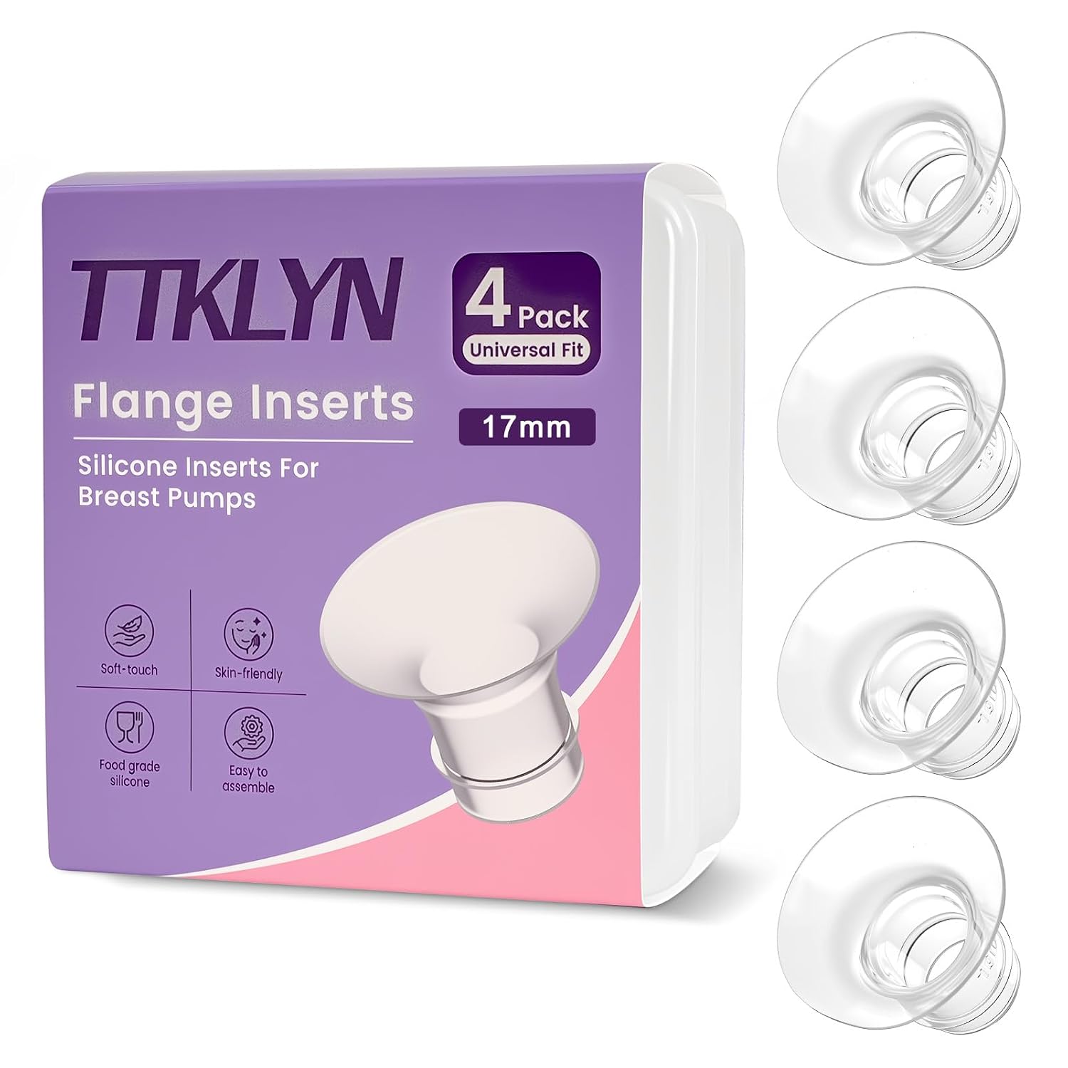 4 Pcs 17mm Flange Inserts, Soft Flange Reducer for 24mm Breast Shield | Compatible with Momcozy M5/M9/M6/V2 Pro/S12 Pro/eufy E10/S1/S1 Pro/Spectra/Elvie/Lansinoh/Paruu Breast Pumps