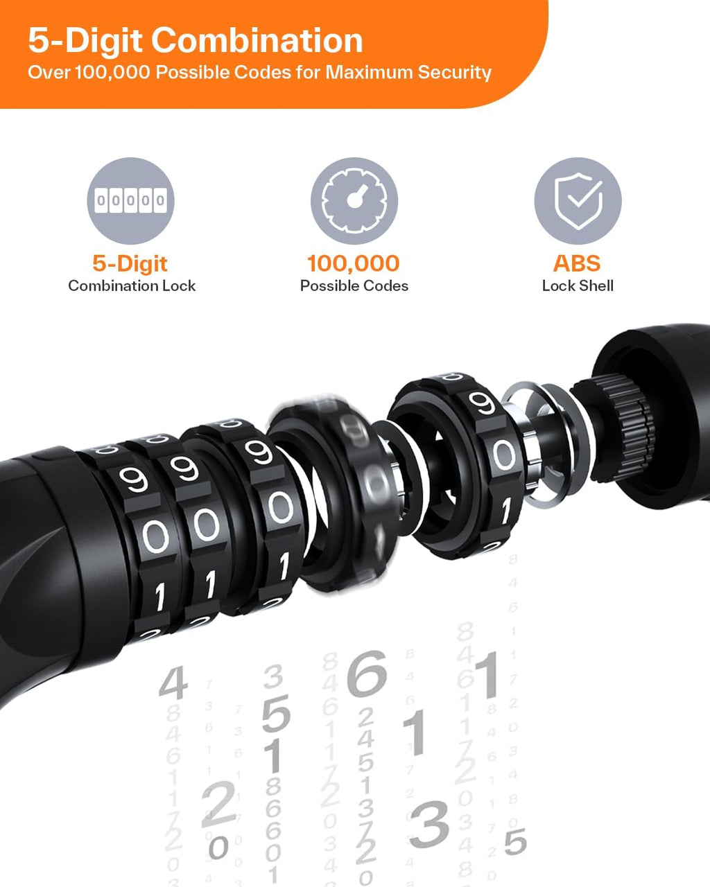 Sportneer Bike Lock: 5 Digit Combination High Security Anti Theft Bike Chain