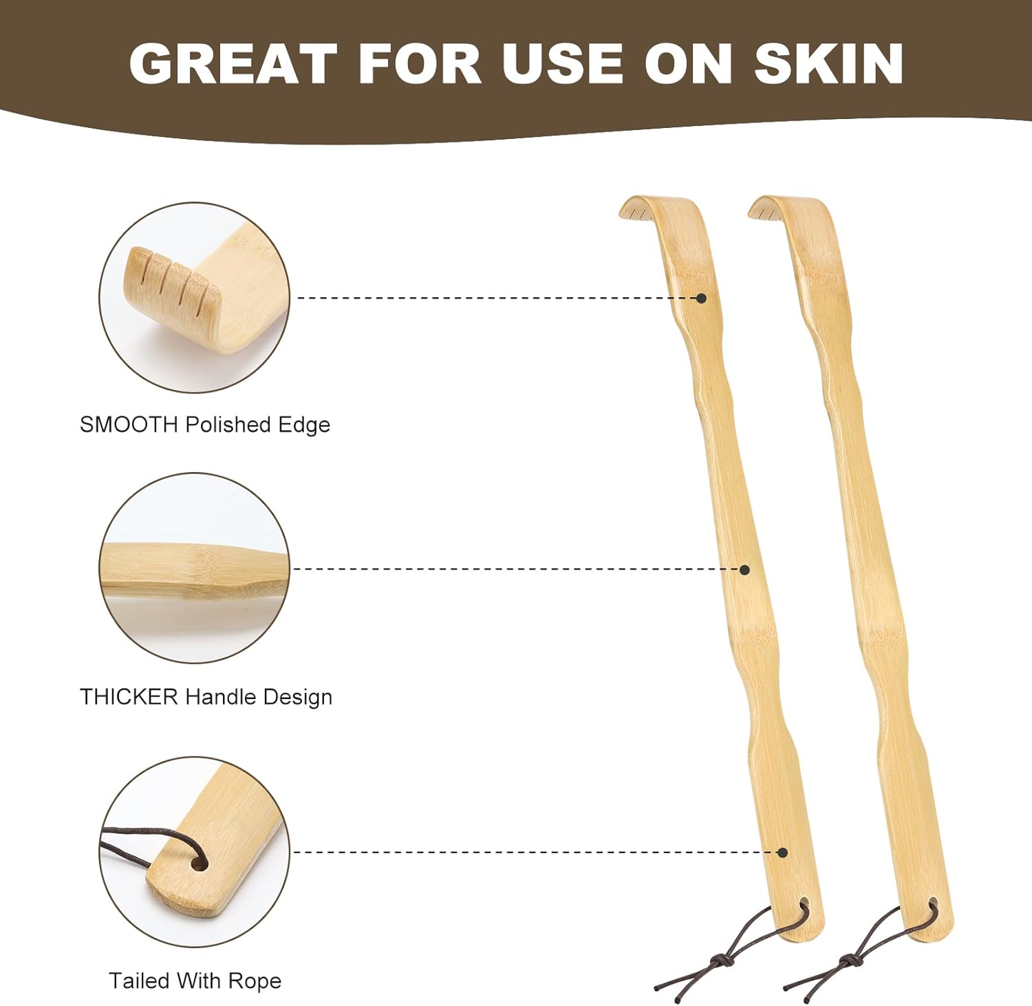 YIMICOO 2 Pack Wooden Bamboo Back Scratcher, 17 Inch Long Handle Back