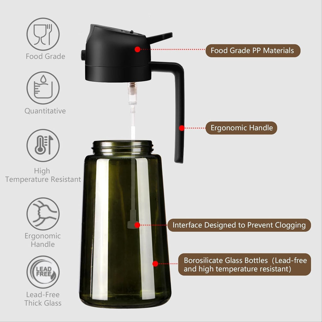 Olive Oil Sprayer for Cooking, 16oz/470ml Glass Light-Proof Oil Pourer for
