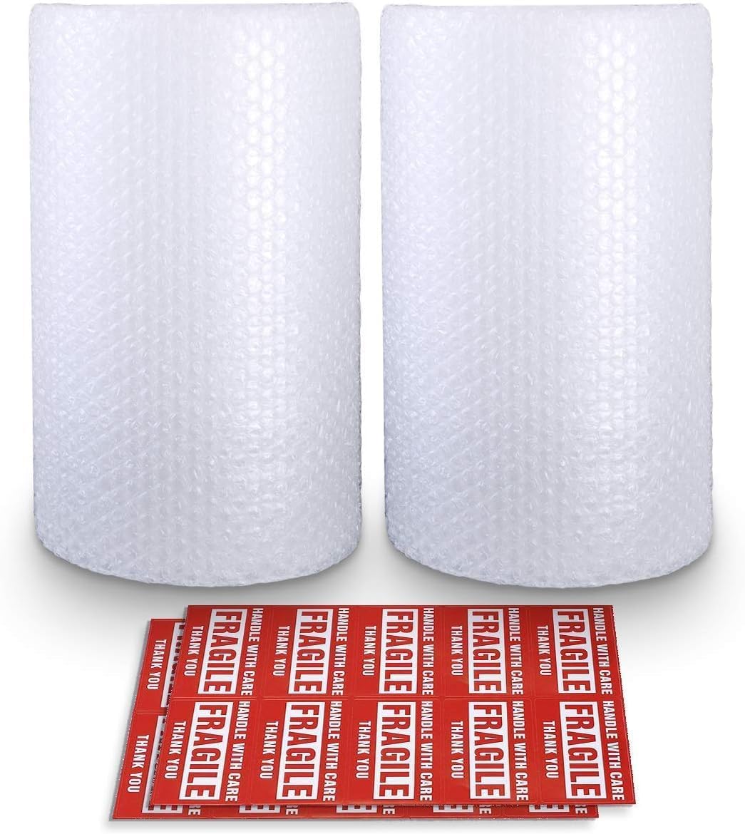 Bubble Cushioning Wrap Rolls, 3/16" x 12" x 72' ft Total 2 Rolls of 36 Feet