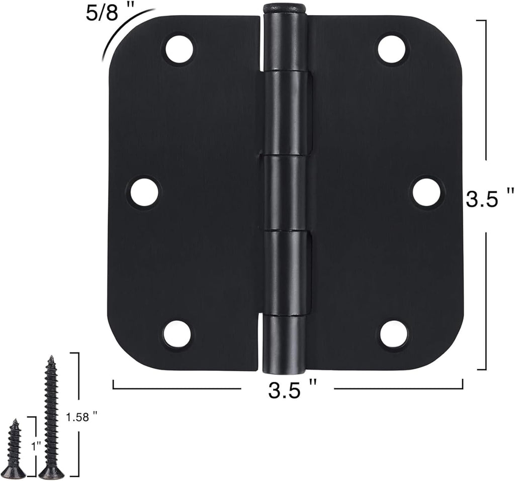 30 Pack Rounded Matte Black Door Hinges 3.5 Inch 5/8" Radius Interior 3 1/2" Flat Iron Bifold Residential Standard Bedroom Indoor for Doors 3 å?"Hardware Control H