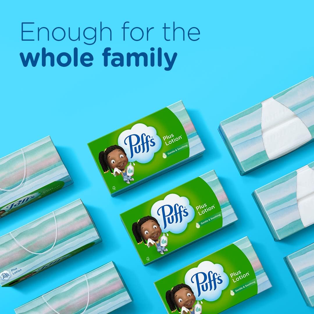 Puffs Plus Lotion Facial Tissues, 8 Family Boxes, 124 Facial Tissues per Box