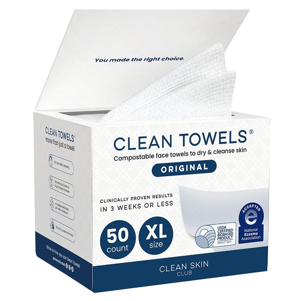 Clean Skin Club Clean Towels XLå¨, 100% USDA Biobased Face Towel, Disposable
