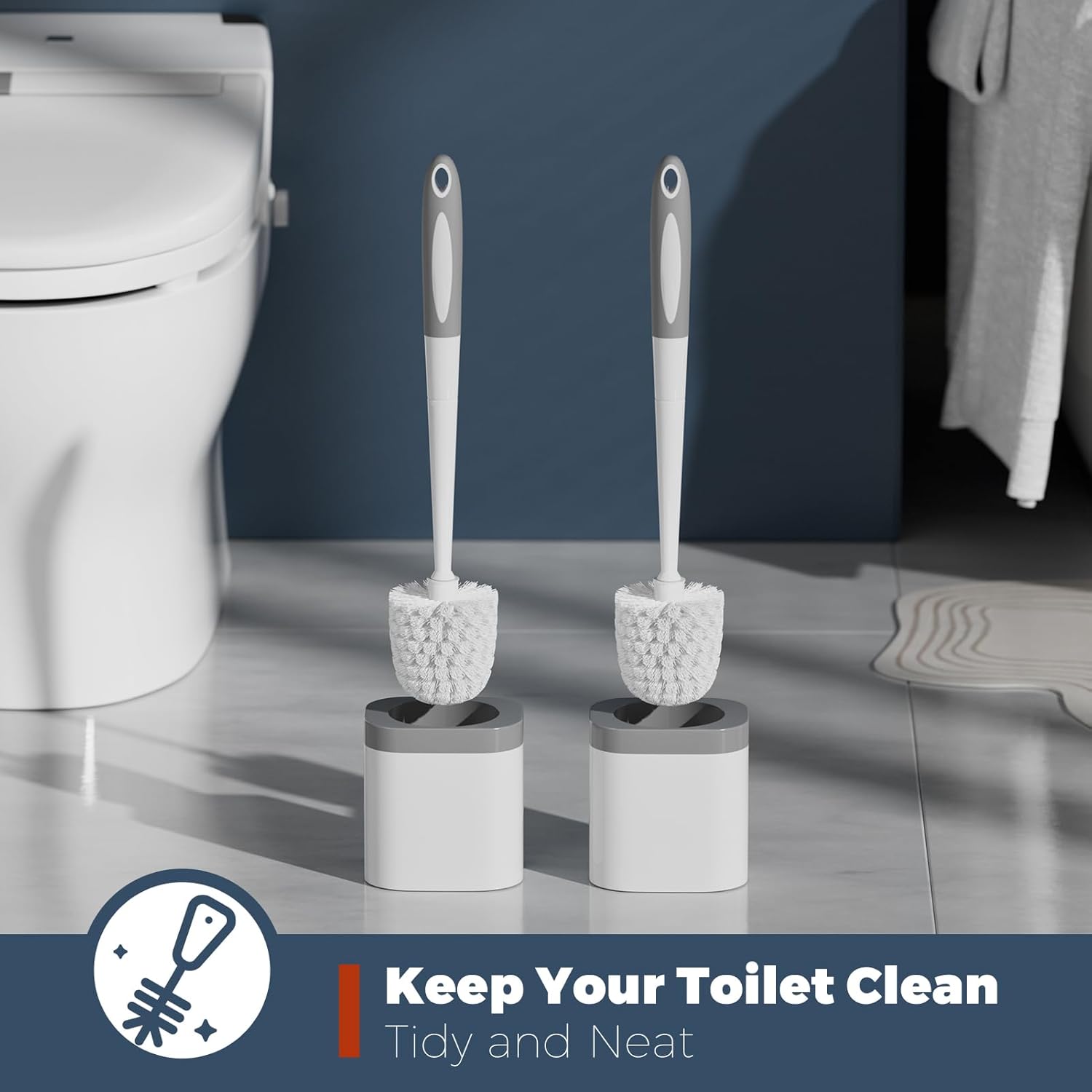 Holaloha Toilet Brush, 2 Pack Toilet Brush and Holder Set Bathroom