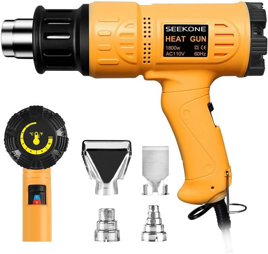 SEEKONE Heat Gun 1800W 122‰ãä-1202‰ãä•?ö50‰ãÄ- 650‰ãĕ?äFast Heating Heavy Duty Hot Air Gun Kit Variable Temperature Control Overheat Protection with 4 Nozzles for Crafts, Shrinking PVC, Stripping Paint(5.2FT)