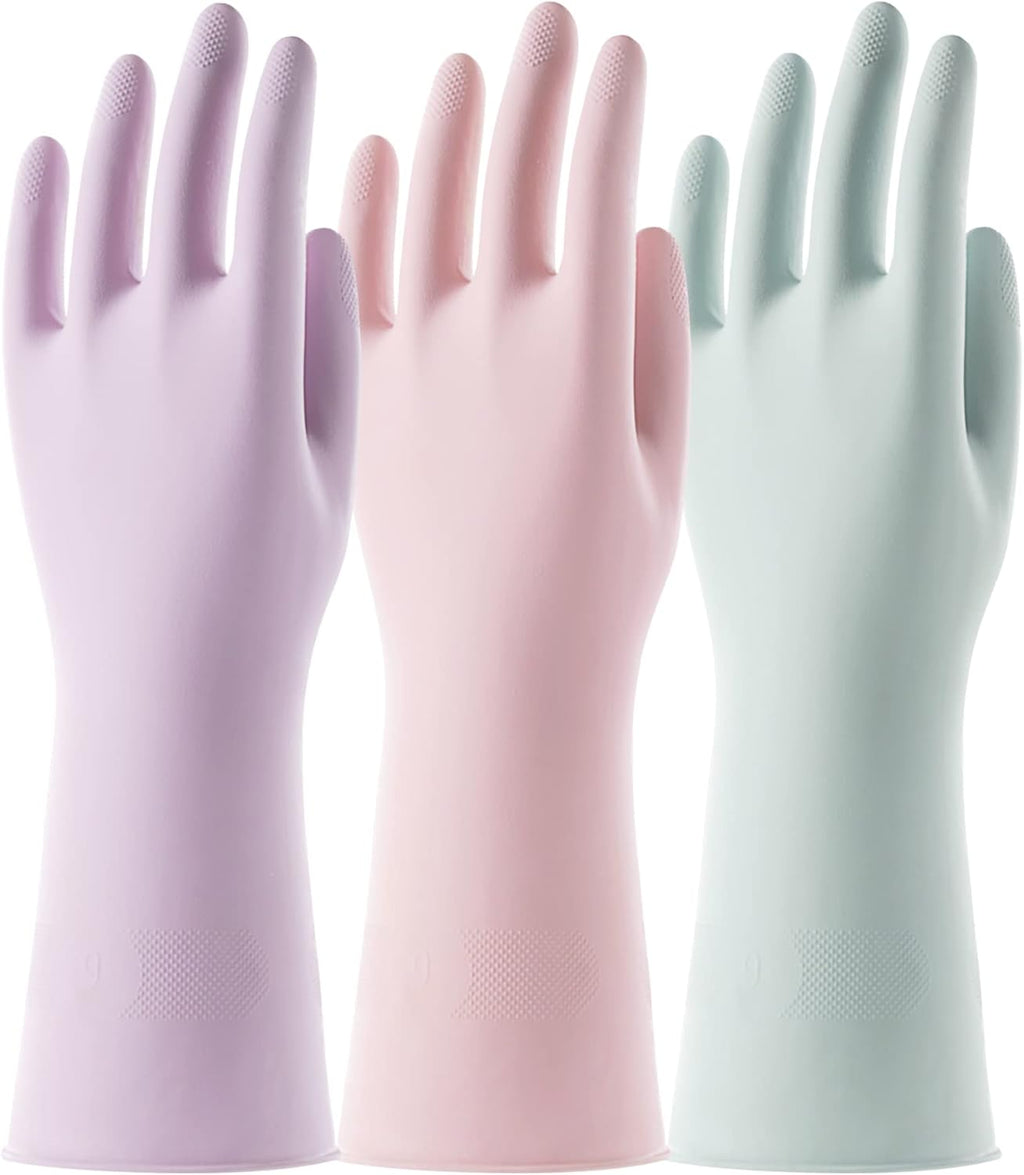 COOLJOB 3 Pairs Colorful Household Gloves with Cotton Liner & Non-slip Grip