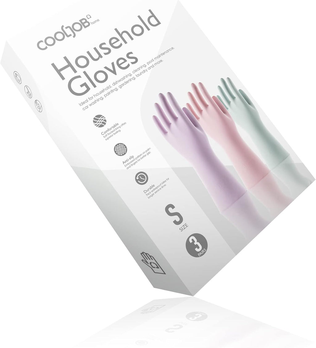 COOLJOB 3 Pairs Colorful Household Gloves with Cotton Liner & Non-slip Grip