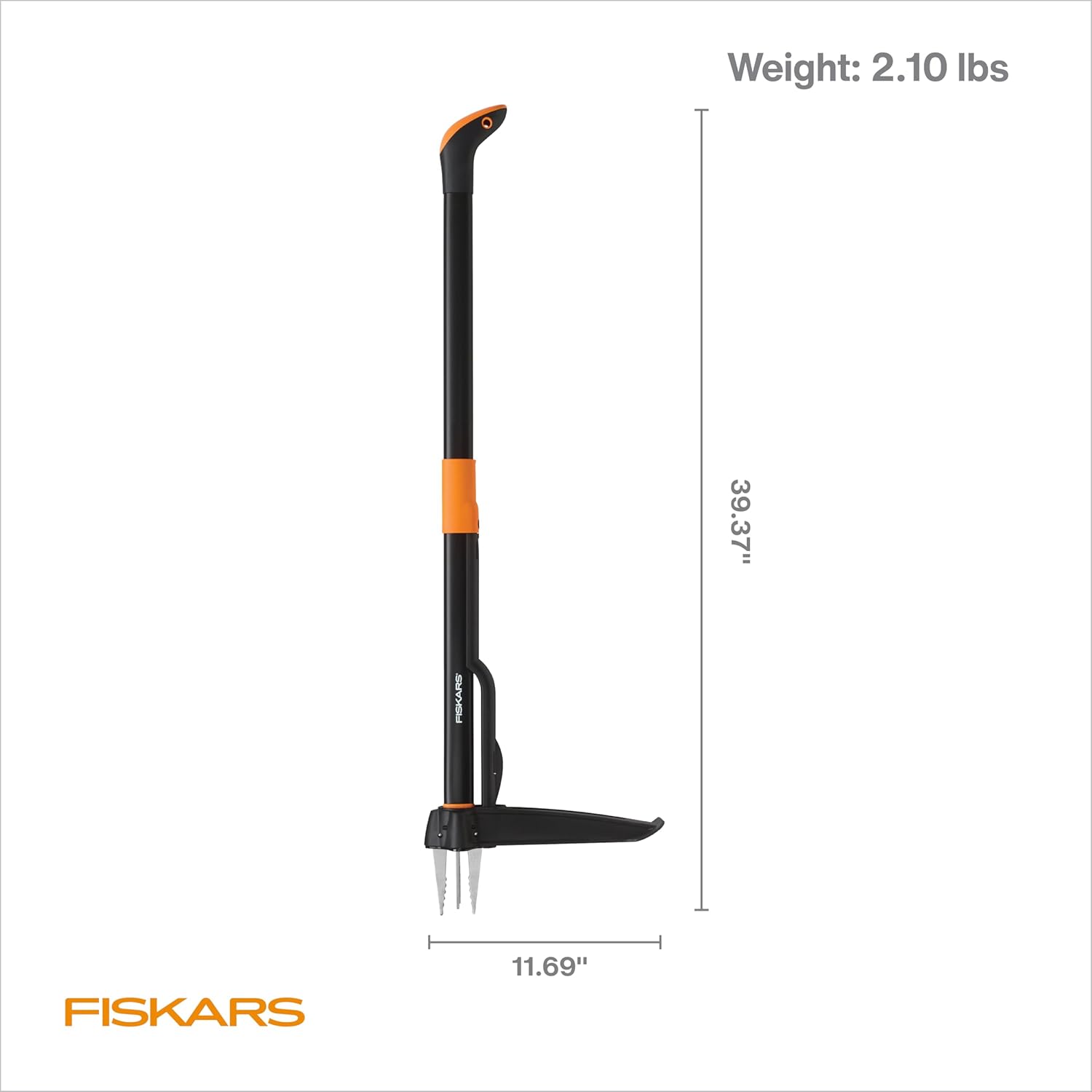 Fiskars Stand-Up Weed Puller Tool, 4 Serrated Stainless Steel Claws Grip Roots for Permanent Removal, Reinforced Foot Platform Penetrates Tough Soil, Easy-Eject & Ergonomic Offset Handle, 39"