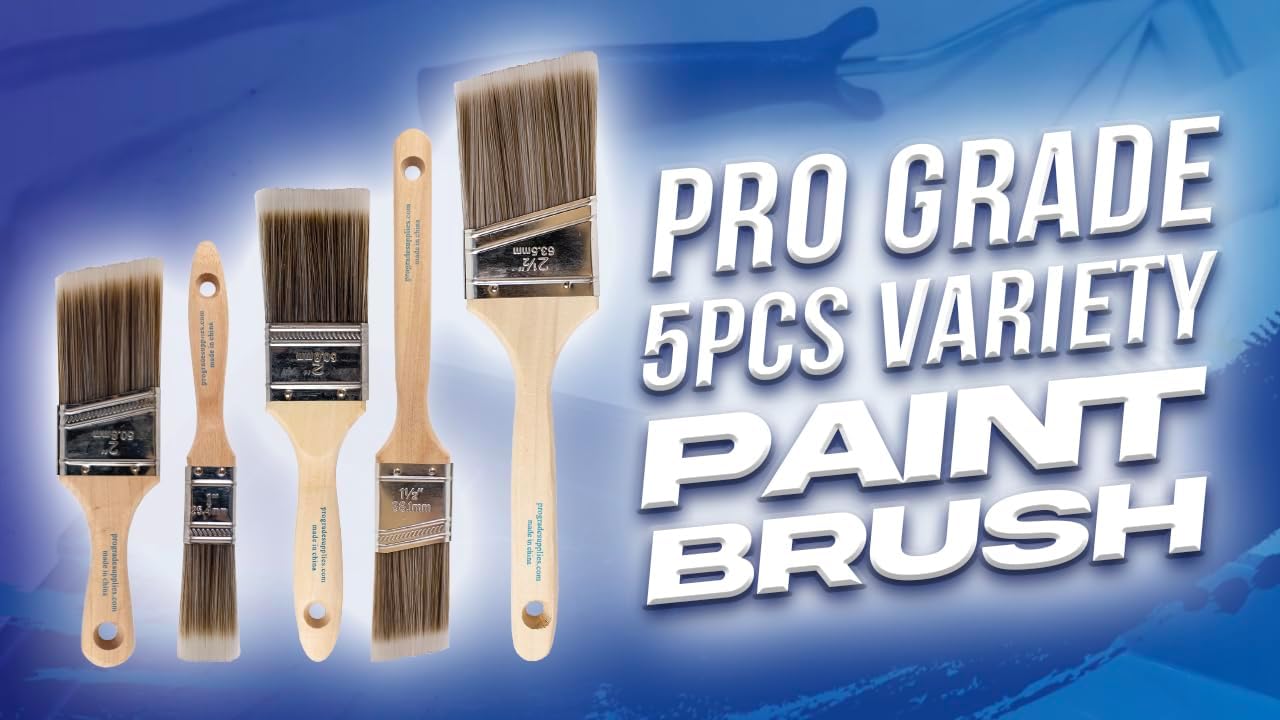 Pro Grade Paint Brushes, 5-Piece Paint Brush Set, Flat & Angle Brushes for
