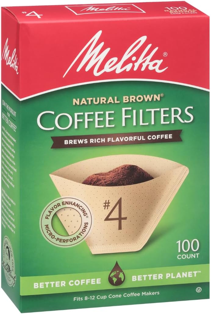 Melitta #4 Cone Coffee Filters, Natural Brown, 100 Count (Pack Of 3), 300