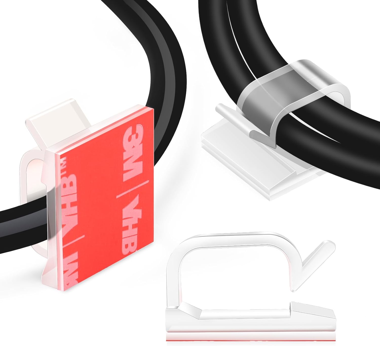 60 PCS XHF 5/8‰۝ Adhesive Cable Wire Clips Clear, Outdoor Christmas Light Clips, Cable Staples Cable Management Wire Organizer Cord Holder for Under Desk, Car, Wall, TV PC Ethernet Cable