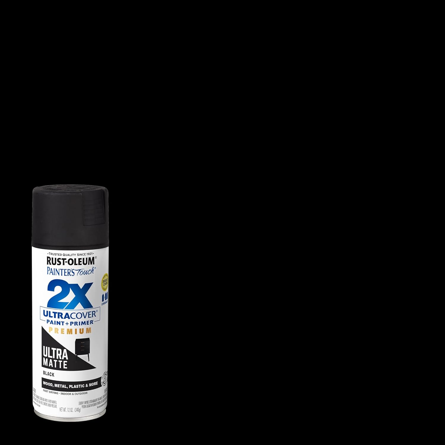 Rust-Oleum 331182 Painter's Touch 2X Ultra Cover Spray Paint, 12 oz, Ultra Matte Black
