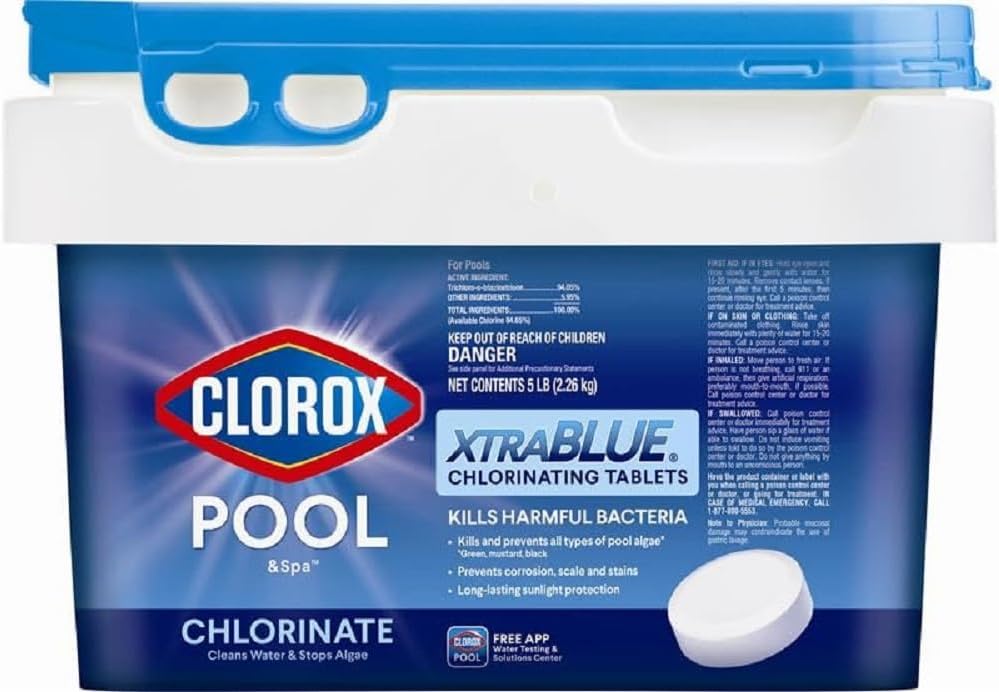 Clorox Pool&Spa XTRABLUE 3‰۝ Chlorinating Tablets, Individually Wrapped, Kills Bacteria & Stops Algae (5 LB)