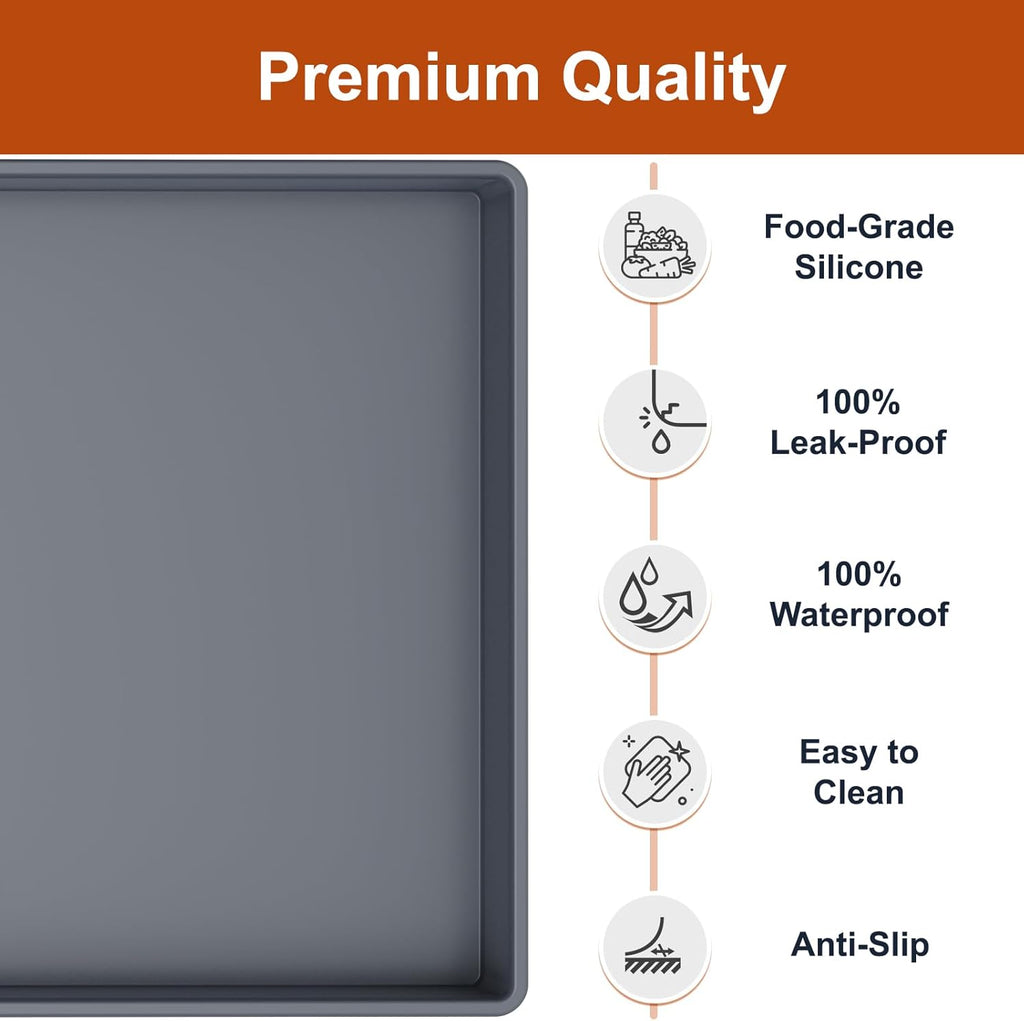 ukeetap Extra Thick Silicone Mat Waterproof with Raised Edge 19‰۝ x 12‰۝, BPA Free Non-Slip Dog & Cat Food Mat, Feeding Mat for Food and Water Bowls, Spill Proof Mat to Protect Floors, Gray