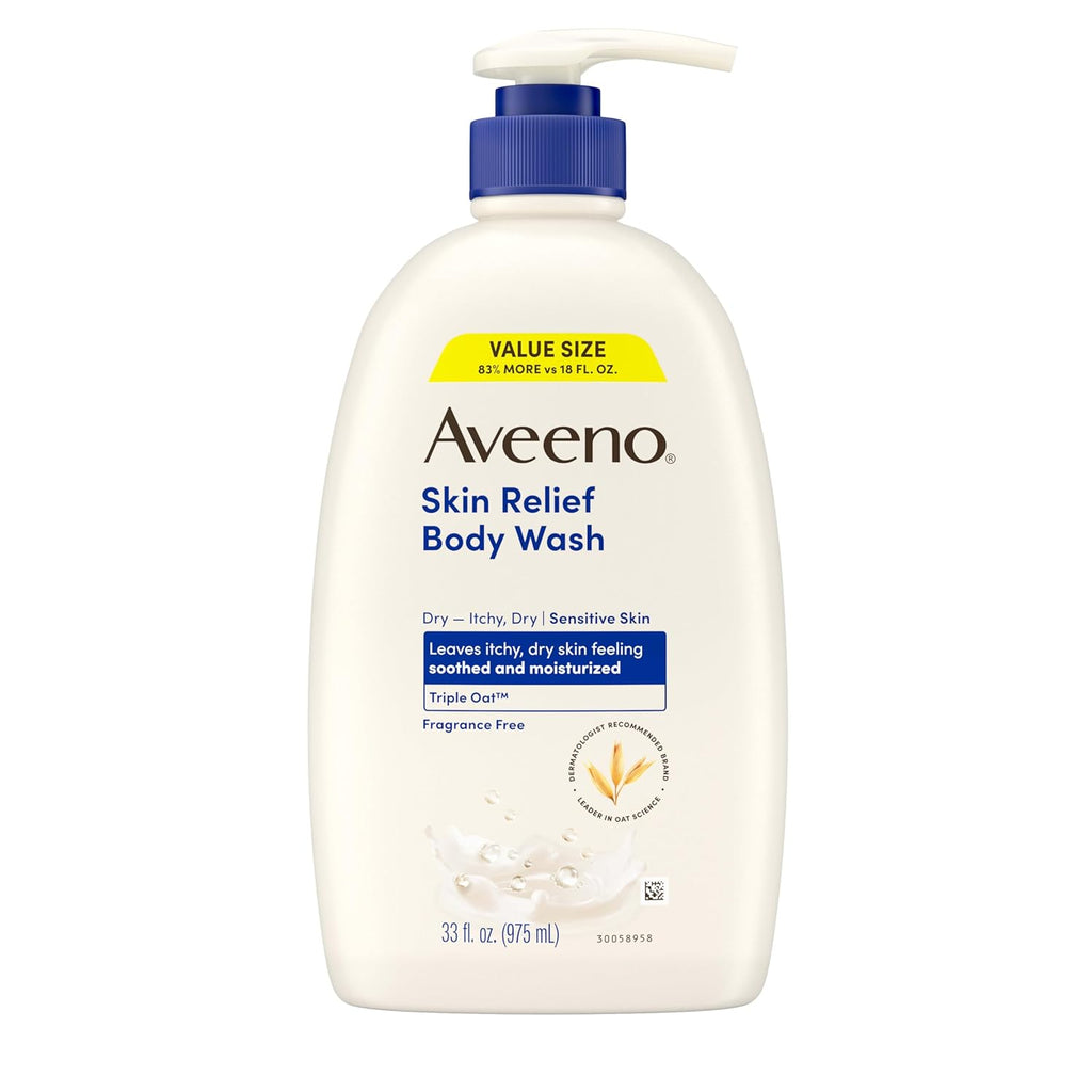 Aveeno Skin Relief Fragrance-Free Body Wash with Triple Oatå¨ Complex, Gentle Daily Cleanser for Sensitive Skin Leaves Itchy, Dry Skin Feeling Soothed & Moisturized, 33 fl. oz