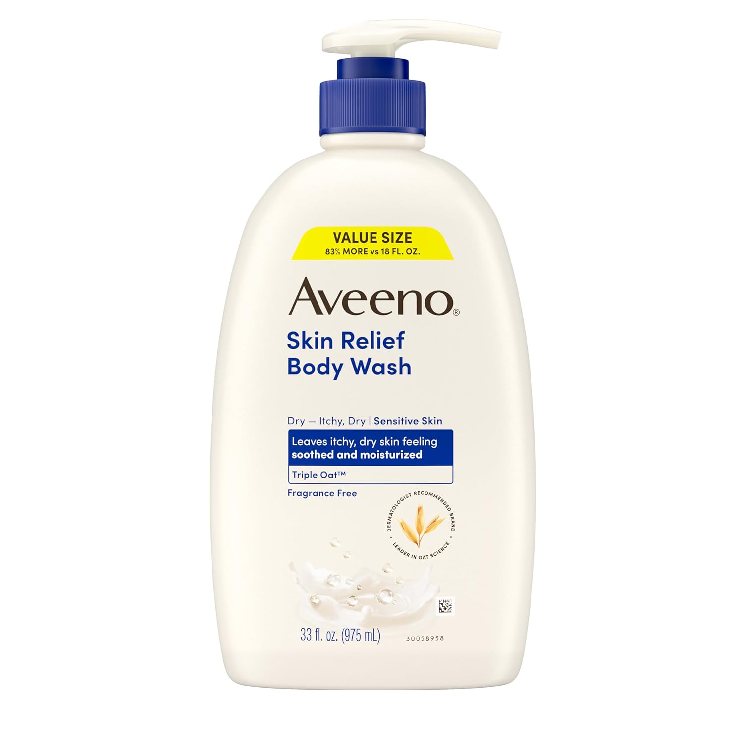 Aveeno Skin Relief Fragrance-Free Body Wash with Triple Oatå¨ Complex, Gentle Daily Cleanser for Sensitive Skin Leaves Itchy, Dry Skin Feeling Soothed & Moisturized, 33 fl. oz